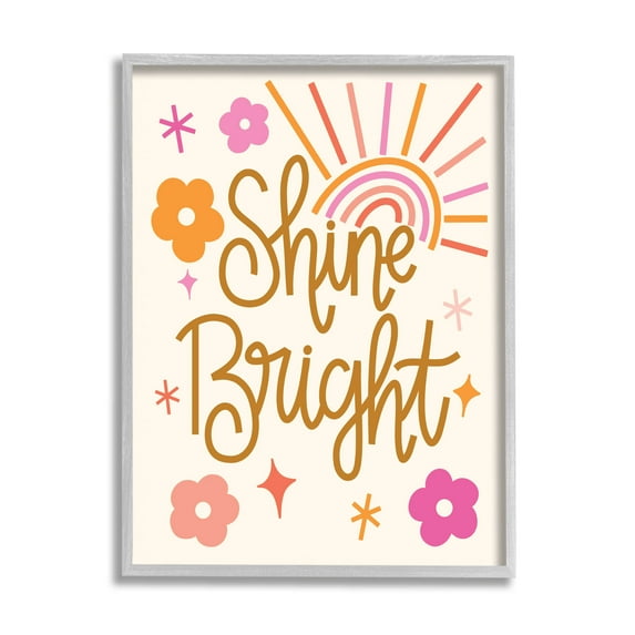 Shine Bright Floral Phrase Inspirational Graphic Art Gray Framed Art Print Wall Art