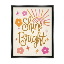 Shine Bright Floral Phrase Inspirational Graphic Art Jet Black Framed Art Print Wall Art