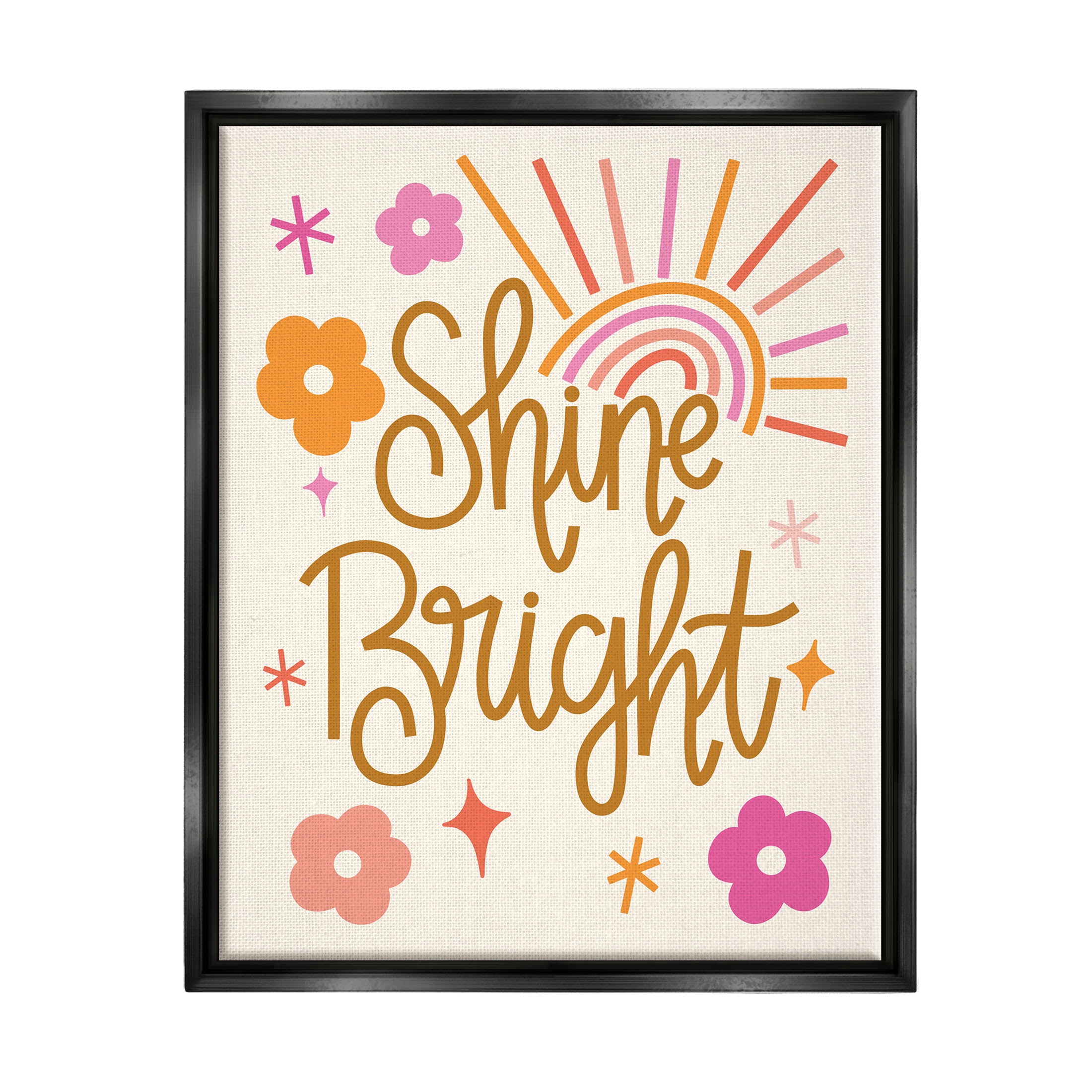 Shine Bright Floral Phrase Inspirational Graphic Art Jet Black Framed Art Print Wall Art