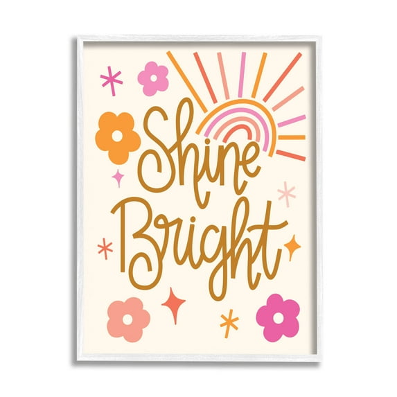 Shine Bright Floral Phrase Inspirational Graphic Art White Framed Art Print Wall Art
