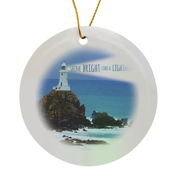 3drose, Shine Bright like a Lighthouse - Inspiring Motivational Motivating Nautical Word Saying Light House, Circle Porcelain Ornament