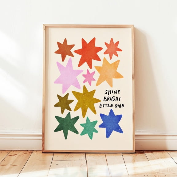 Shine Bright Little One Poster Colorful Stars Playroom Minimalist Nursery Wall Decor Design1 Poster, Unframed Size 8x12