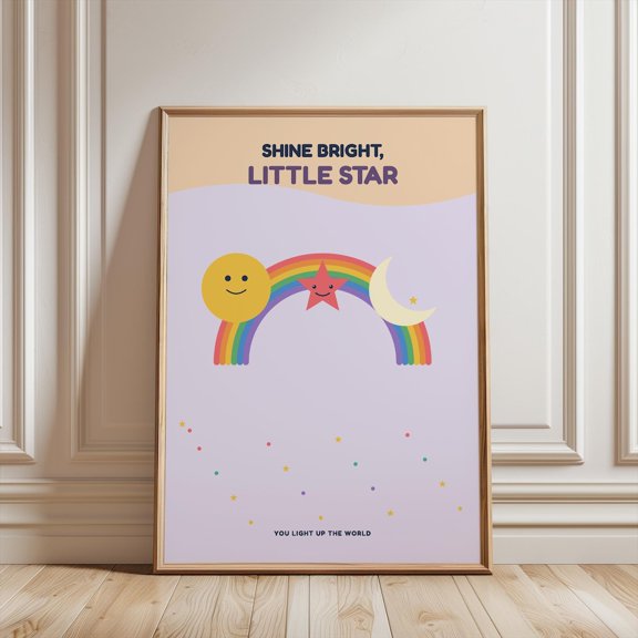 Shine Bright Little Star Nursery Rainbow Moon Poster