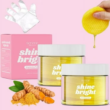 Shine Bright Pads,Serene Shine Bright Turmeric Kojic Acid Pads,55 Pads Turmeric Kojic Acid Cleansing Pads,Shine Bright Face Pads for Dark Spots,Brightens and Evens out Skin,2pcs