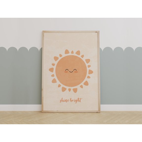 Shine Bright Sun Cute Nursery Whimsical Sunshine Illustration Positive Quote Wall Decor