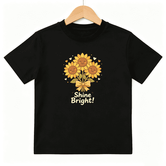 Shine Bright Sunflowers Girls Graphic Tee, Cute Retro Gift 100% Cotton Kids Short Sleeve T-Shirt 4-13Y