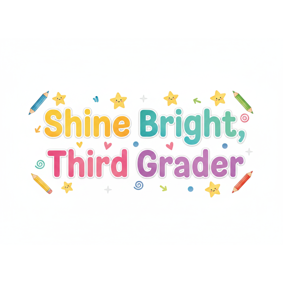 Shine Bright Third Grader Wall Sticker Decal 16x22 Inches Classroom Motivational Decor