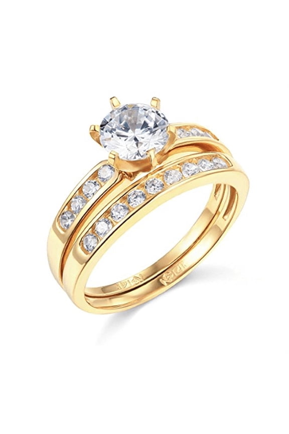2.10ct Round Cut Diamond Wedding Matching Band Ring Set, 14K Yellow Gold
