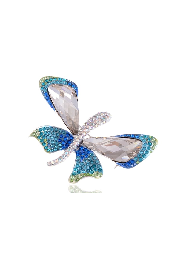 Shine Clear Blue Green Gradient Swarovski Crystal Elements Butterfly Insect Brooch Pin