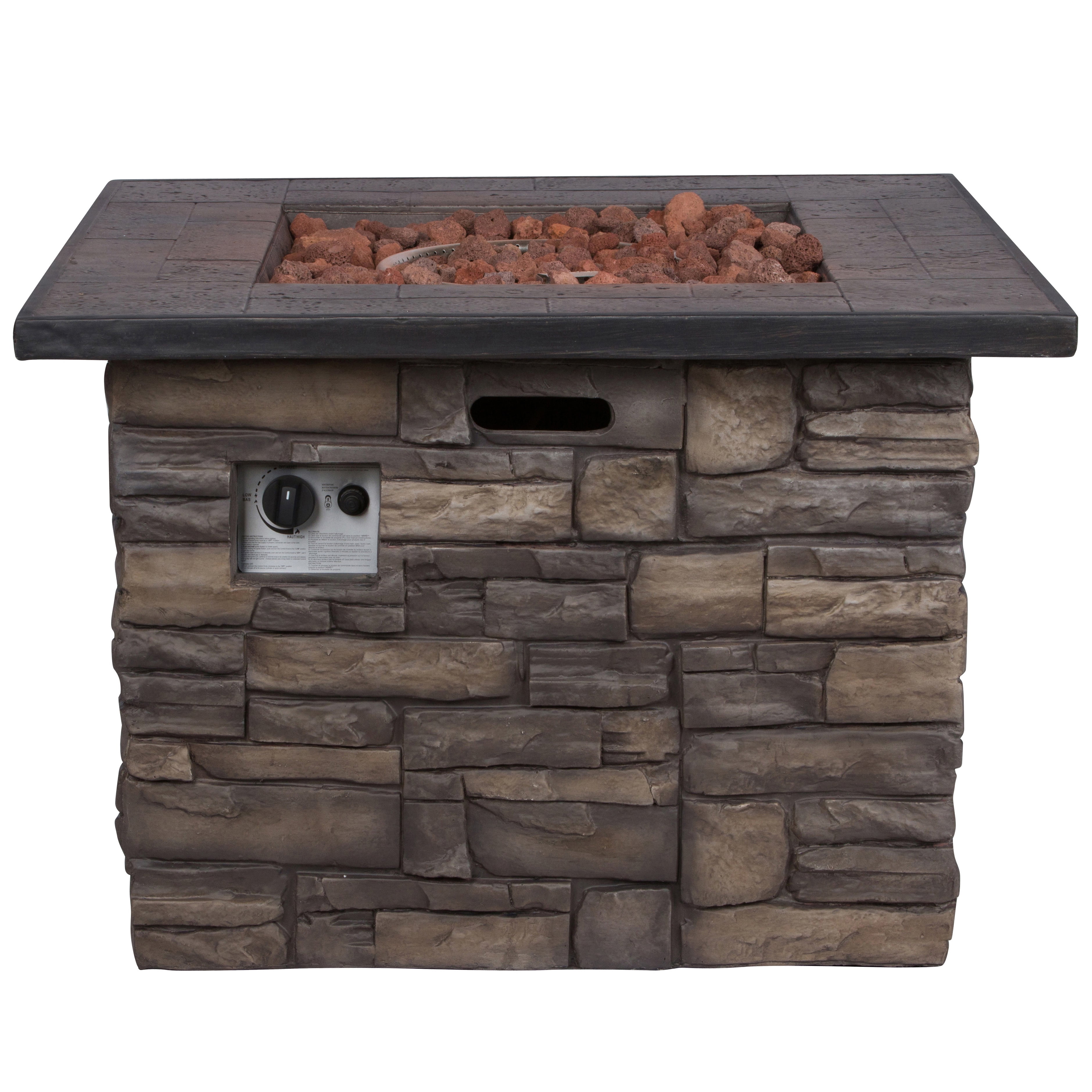 Shine Company 34.5" Square Propane Gas Fire Pit Table with Lava Rocks in Gray