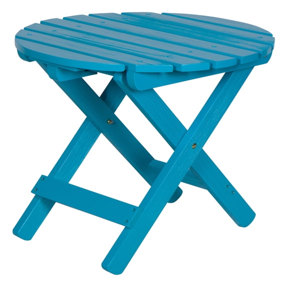Shine Company Adirondack Round Cedar Wood Foldable Side Table in Blue