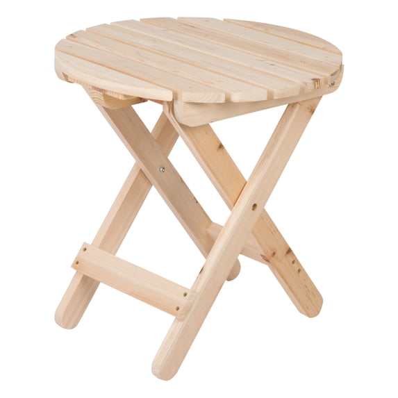 Shine Company Adirondack Round Traditional Wood Foldable Side Table in Beige