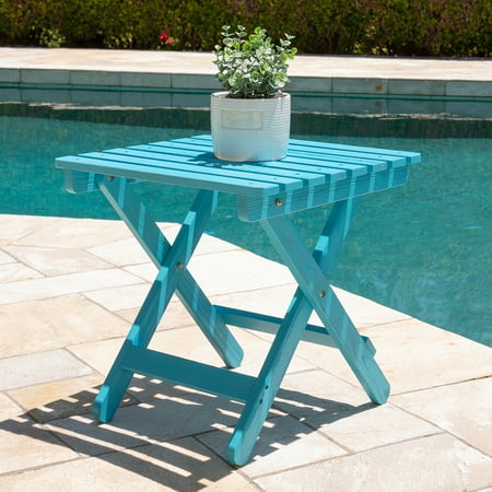 Shine Company Adirondack Square Cedar Wood Foldable Side Table in Blue