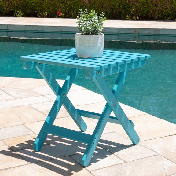 Shine Company Adirondack Square Cedar Wood Foldable Side Table in Blue