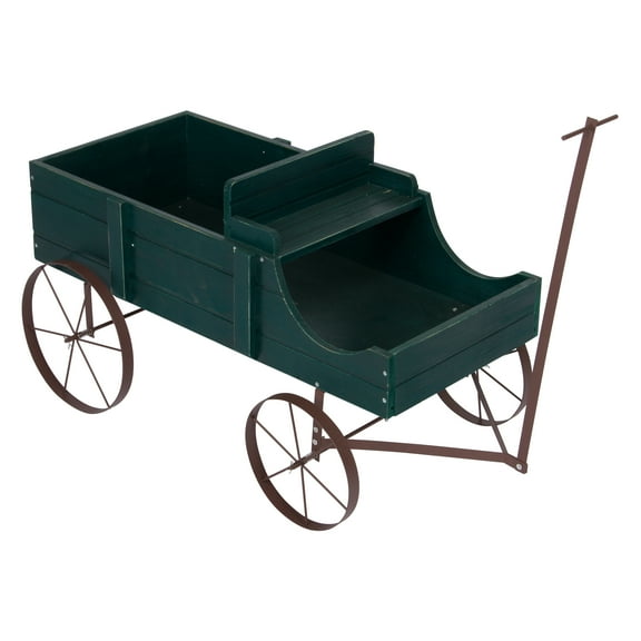 Shine Company Large Cedar Wood Decorative Buckboard Wagon Planter in Green