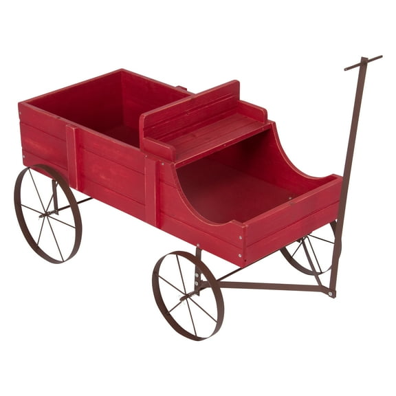 Shine Company Large Cedar Wood Decorative Buckboard Wagon Planter in Red