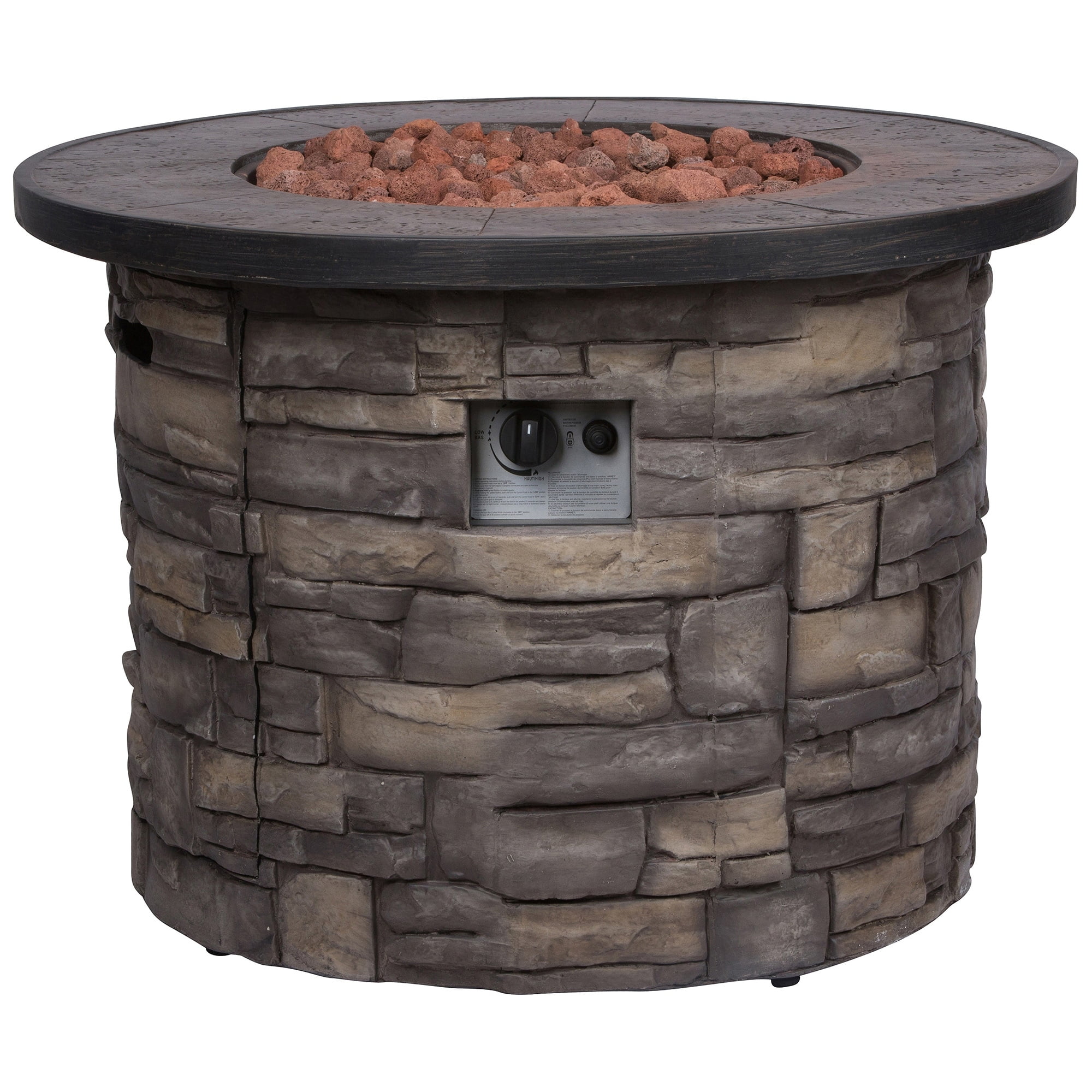 Shine Company 35" Round Propane Gas Fire Pit Table with Lava Rocks in