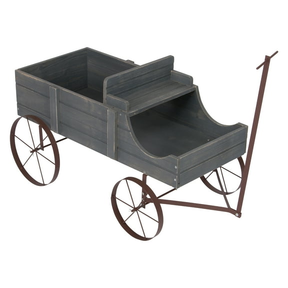 Shine Company Small Cedar Wood Decorative Buckboard Wagon Planter in Gray