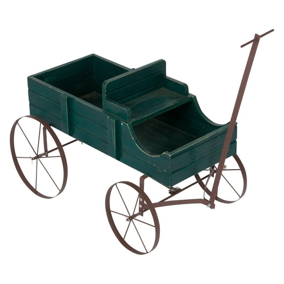 Shine Company Small Cedar Wood Decorative Buckboard Wagon Planter in Green