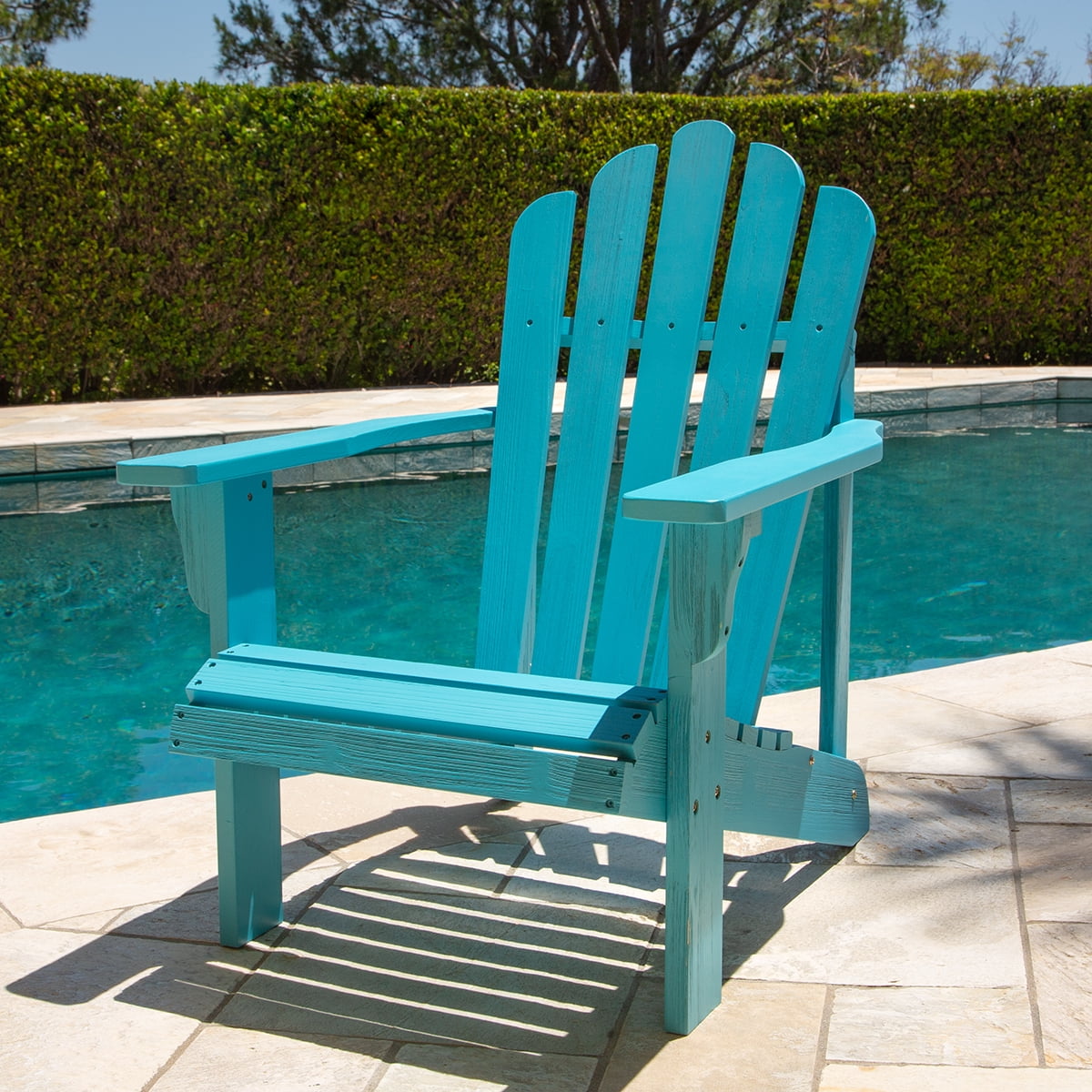 Shine Company Traditional Cedar Wood Patio Porch Adirondack Chair in Blue