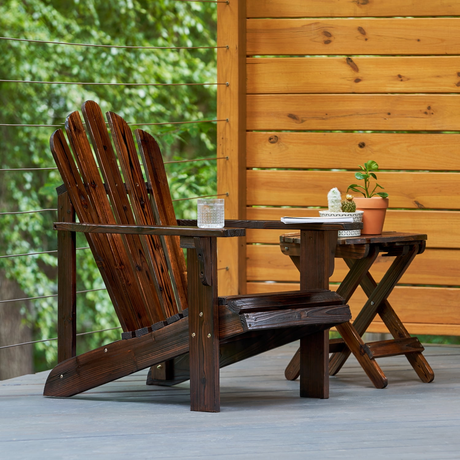 Shine Company Traditional Cedar Wood Patio Porch Adirondack Chair in Brown