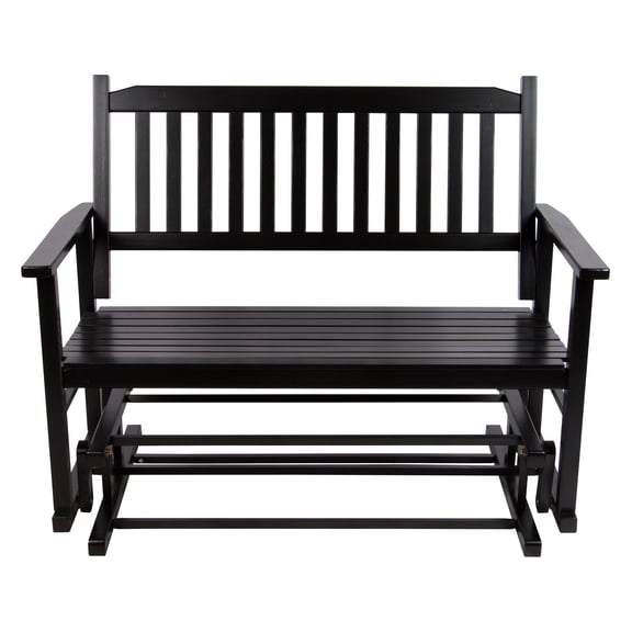 Shine Company Traditional Hardwood Outdoor Glider Loveseat in Black Finish