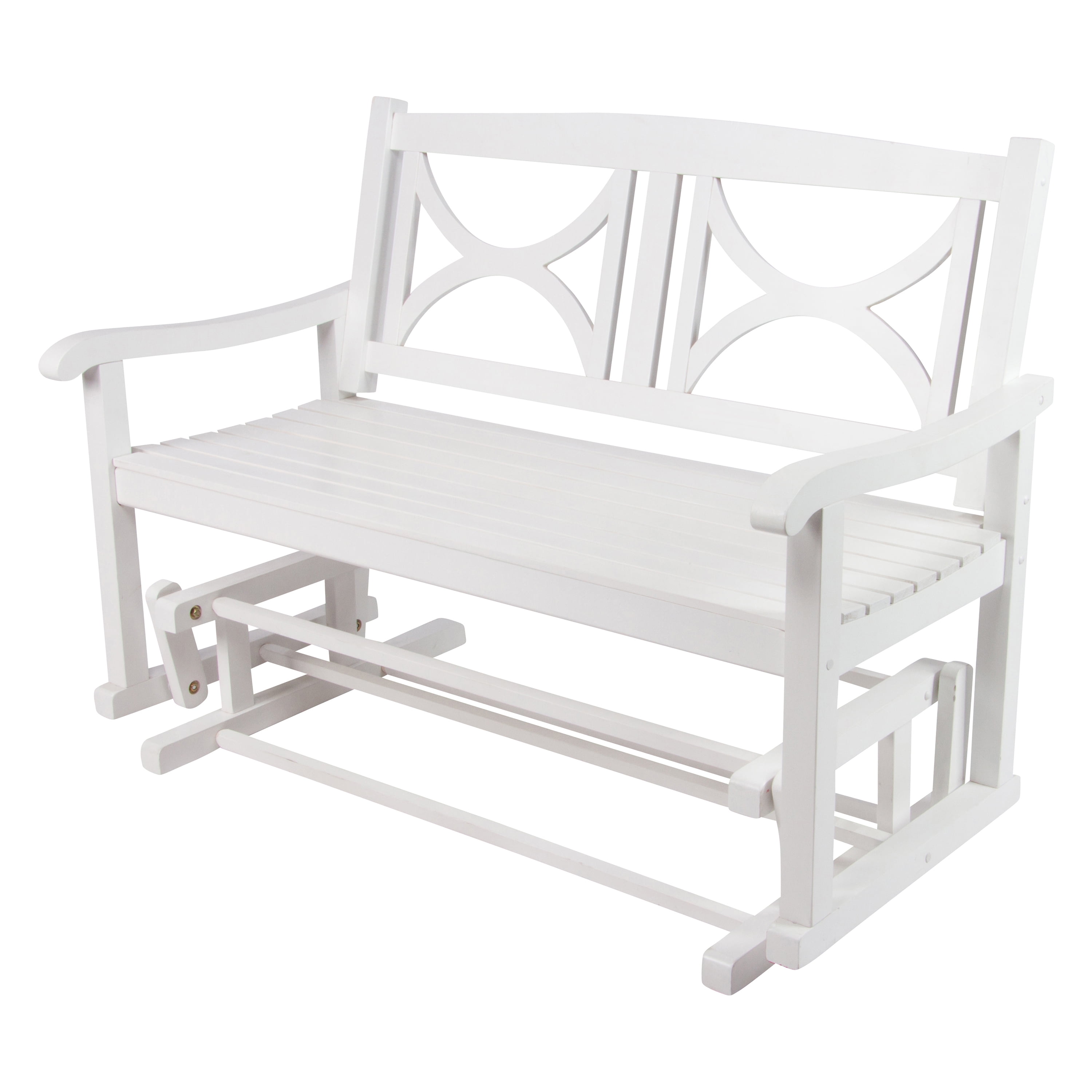 48.5" White Cedar Outdoor Glider Bench with Decorative Back