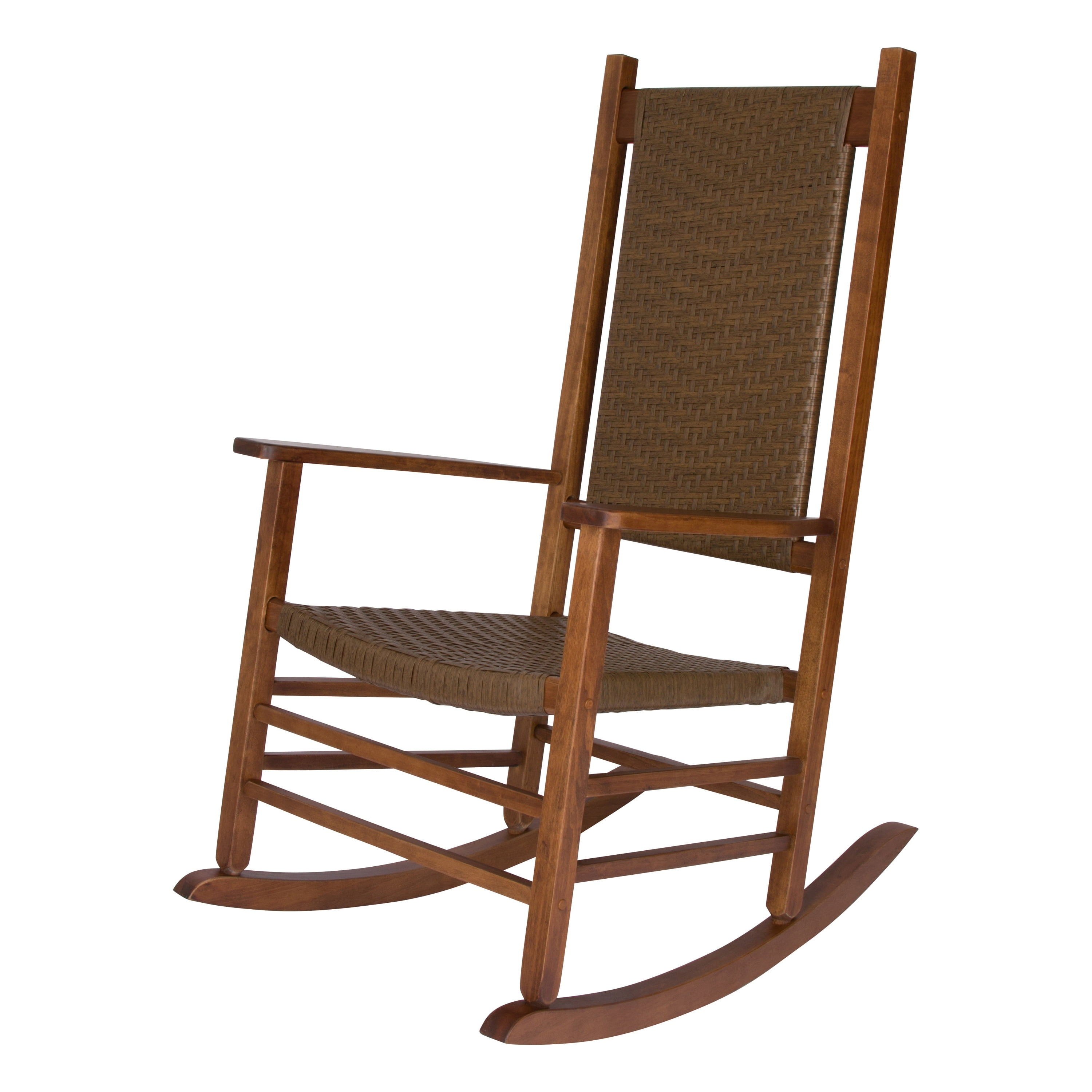 Classic Oak Wood Rocking Chair with Woven Seat in Brown