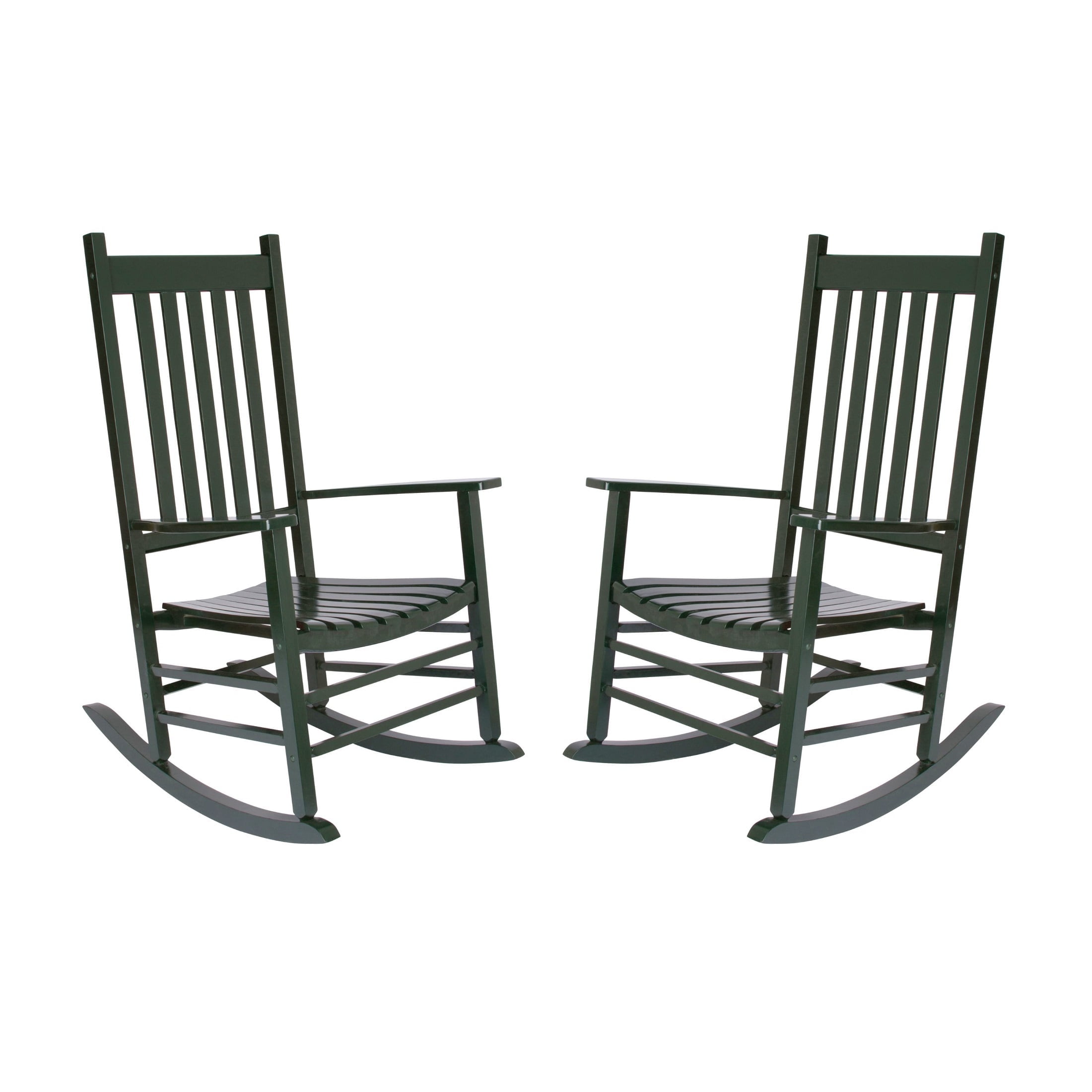 Dark Green Wooden Slat Rocking Chair Set with Arms