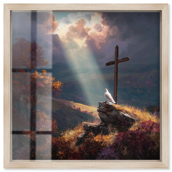 Shine Down Radiance Shadowbox Print Christian Wall Decor by Art Remedy, Blonde Frame, 40 x 40