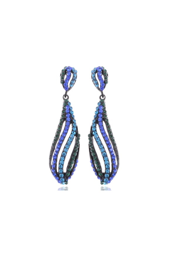 Shine Emerald Capri Blue Crystal Rhinestones Waves Fashion Dangle Earrings