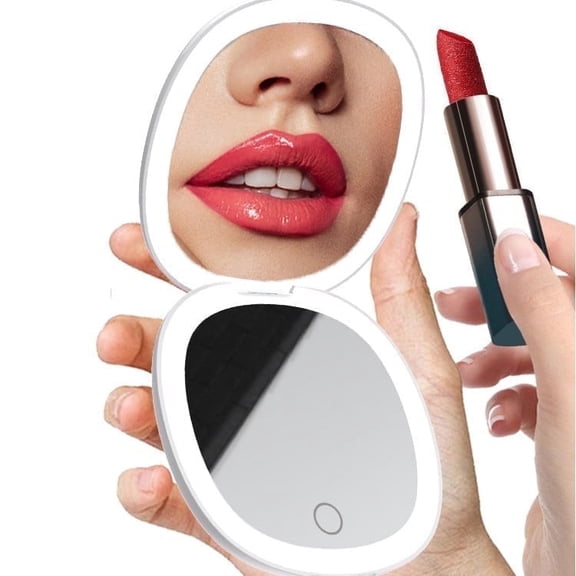 Shine Future Handheld Face Mirror, 7.48" x 0.7", 1x/10x Magnification, Dimmable, White