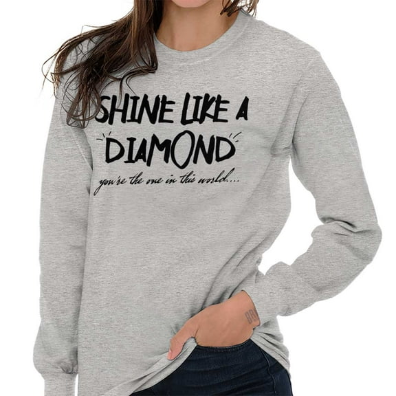 Shine Like Diamond Sparkle Unique Women Plus Size Long Sleeve Graphic Tee Brisco Brands 3X
