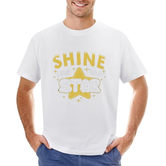 Shine Like The Star Men’s Graphic T-shirt Vintage Short Sleeve Sport Tee White 5XL