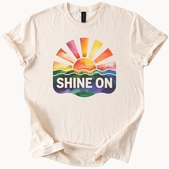 Shine On Shirt Retro Sunset Tee Positive Vibes Graphic Top Boho Style Size S-5Xl Heygategoo Tee