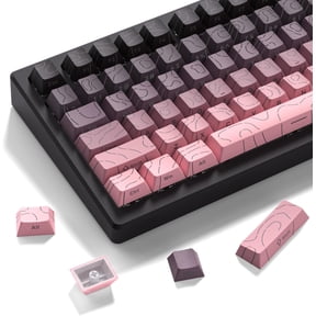 Shine Through PBT Keycaps, Pink Side Printed Double Shot Keycaps Set 133 keys 60 65 75 100 Percent Cherry Profile, Gradient Topographic Backlit Custom Keycaps for Gateron MX Switches Keyboards