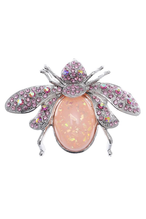 Shine Pink Crystal Rhinestone Gem Abdomen Fly Bee Bug Brooch Pin Pendent