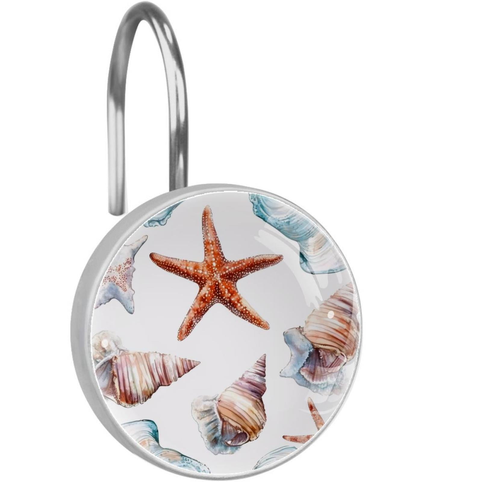Shine Shells Starfish Shower Curtain Hooks Round Crystal Glass, Set of 12 Shower Curtain Rings - Shower Hooks for Curtain Shower Rings