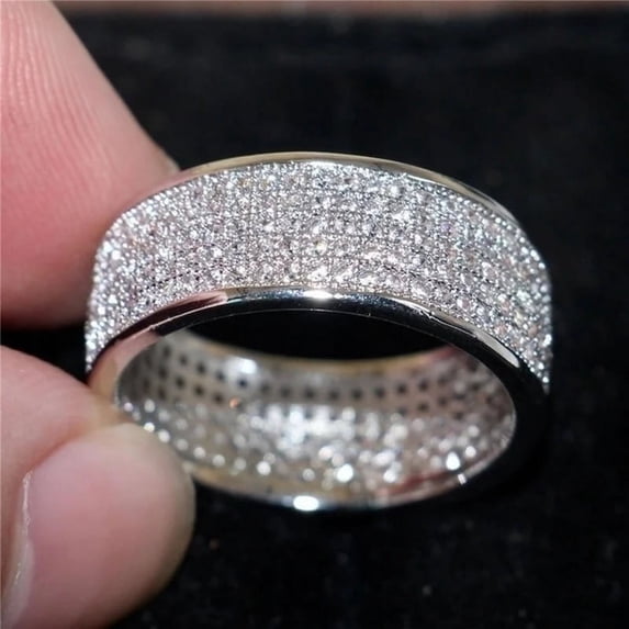 New Shine Silver and Gold Color Women Ring Round Inlaid White Zircon Ring for Women Men Engagement Wedding Jewelry
