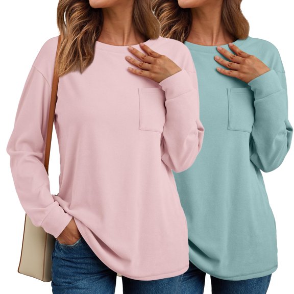 Shine Up 2 Pack Womens sweatshirt Casual Long Sleeve Shirts Crewneck Lightweight Tops