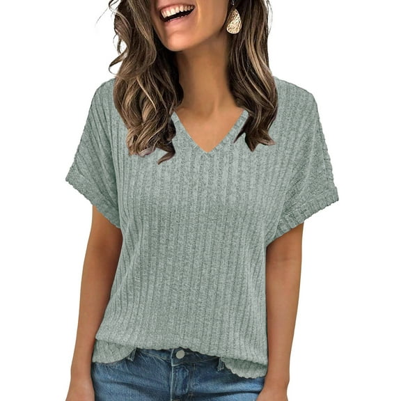 Shine Up Blouses for Women Casual V Neck Shirts Summer Sweaters Short Sleeve Tunic Tops