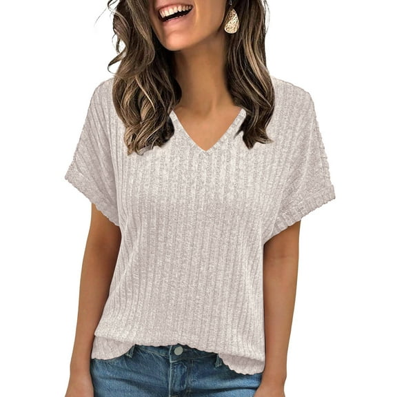 Shine Up Blouses for Women Casual V Neck Shirts Summer Sweaters Short Sleeve Tunic Tops