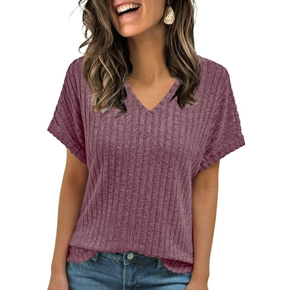 Shine Up Blouses for Women Casual V Neck Shirts Summer Sweaters Short Sleeve Tunic Tops