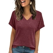 Shine Up Blouses for Women Casual V Neck Shirts Summer Sweaters Short Sleeve Tunic Tops