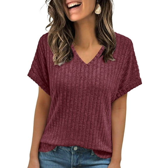 Shine Up Blouses for Women Casual V Neck Shirts Summer Sweaters Short Sleeve Tunic Tops