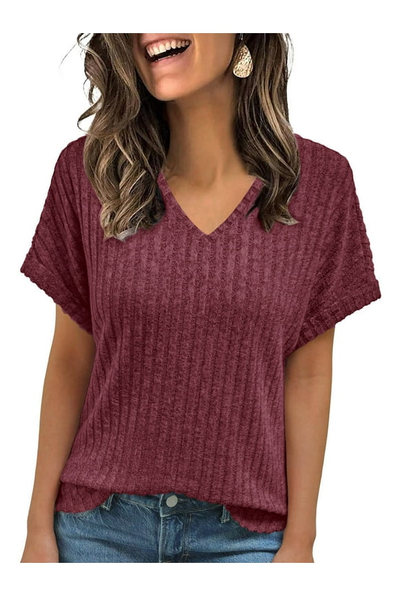Blouses for Women Casual V Neck Shirts Summer Sweaters Short Sleeve Tunic Tops