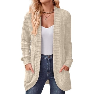 Shine Up Cardigan for Women Rib Knit Long Sleeve Tops Casual Lightweight Open Front Cardigans with Pockets