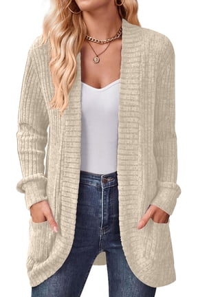 Cardigan for Women Rib Knit Long Sleeve Tops Casual Lightweight Open Front Cardigans with Pockets