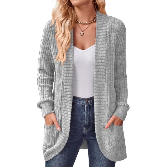Shine Up Cardigan for Women Rib Knit Long Sleeve Tops Casual Lightweight Open Front Cardigans with Pockets