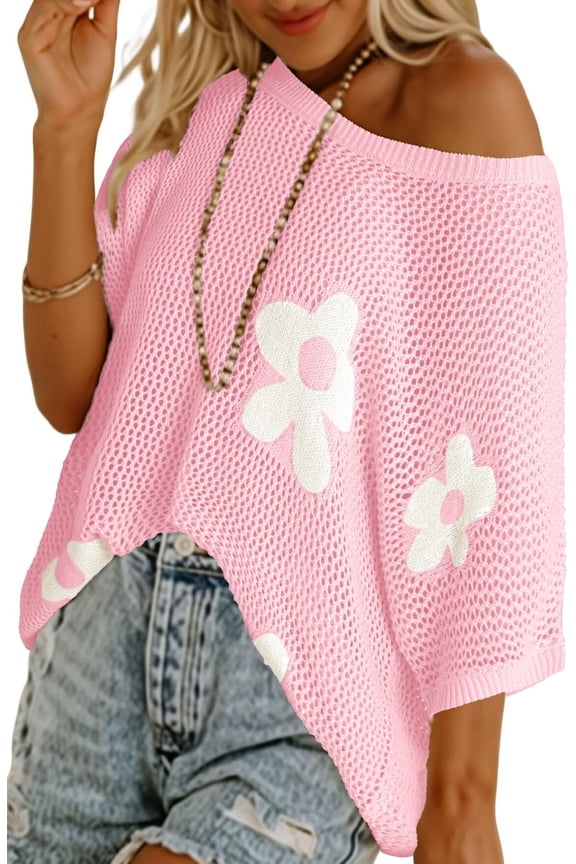 Crochet Beach Coverups Women Swimsuits Summer Short Sleeve Blouses Knit Hollow Out Tops